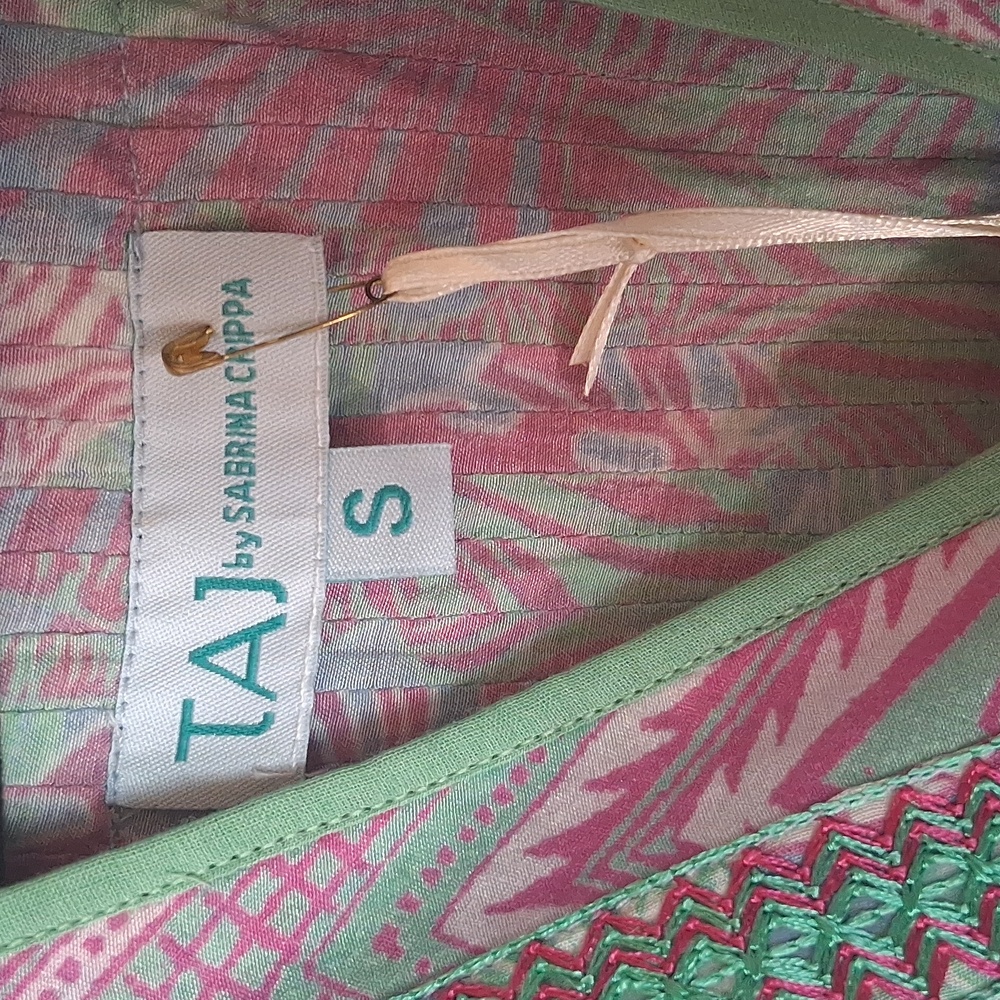 Taj By Sabrina Crippa Tropical Zebra Caftan S Green Purple - Picture 5 of 16